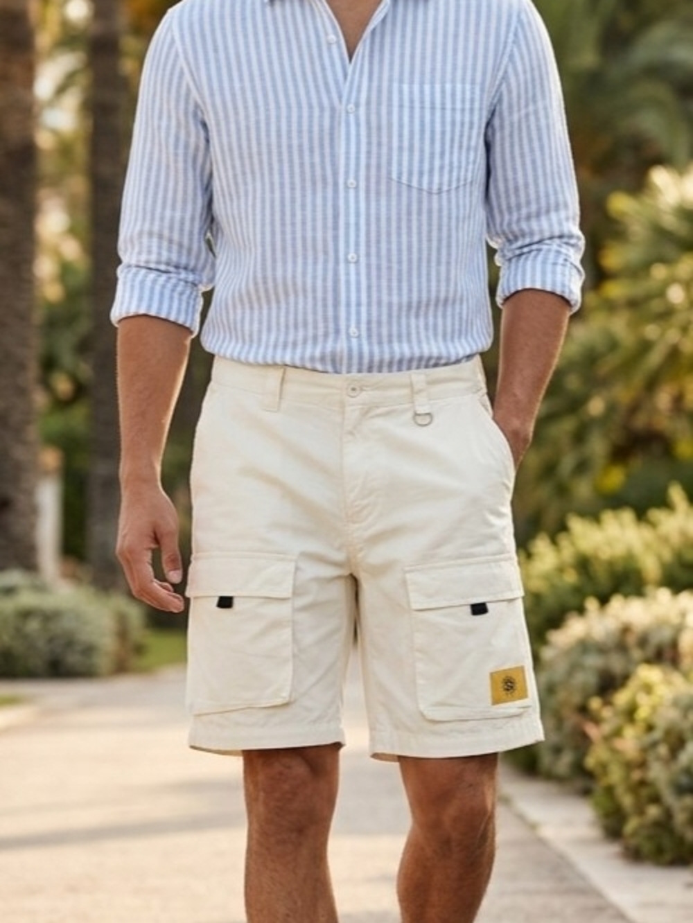 Forever 21 Men's Beige Canvas Cargo Shorts Flat Front ButtonPockets Siz 31 NWOT
